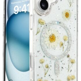 iPhone 16 Kılıf Daisy Simli Magsafe Kapak - Gümüş-(5796)