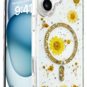 iPhone 16 Kılıf Daisy Simli Magsafe Kapak - Gold-(5796)