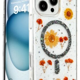 iPhone 16 Pro Kılıf Daisy Simli Magsafe Kapak - Siyah-(5796)