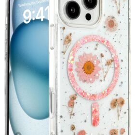 iPhone 16 Pro Kılıf Daisy Simli Magsafe Kapak - Pembe-(5796)