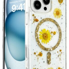 iPhone 16 Pro Kılıf Daisy Simli Magsafe Kapak - Gold-(5796)