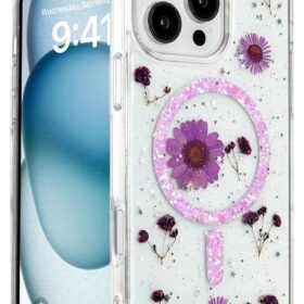 iPhone 16 Pro Max Kılıf Daisy Simli Magsafe Kapak - Mor-(5796)