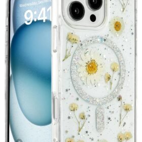 iPhone 16 Pro Max Kılıf Daisy Simli Magsafe Kapak - Gümüş-(5796)