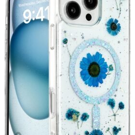 iPhone 16 Pro Max Kılıf Daisy Simli Magsafe Kapak - Mavi-(5796)