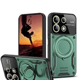 Xiaomi Redmi 13 4G Kılıf Joy Lens Standlı Kapak - Koyu Yeşil-(5796)