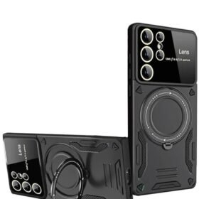 Samsung Galaxy S24 Ultra Kılıf Joy Lens Standlı Kapak - Siyah-(5796)