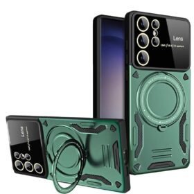 Samsung Galaxy S24 Ultra Kılıf Joy Lens Standlı Kapak - Koyu Yeşil-(5796)