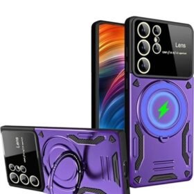 Samsung Galaxy S24 Ultra Kılıf Joy Lens Standlı Kapak - Mor-(5796)