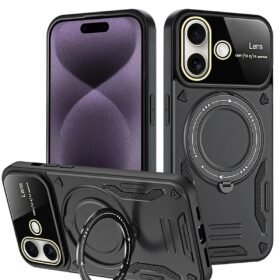 iPhone 16 Kılıf Joy Lens Standlı Kapak - Siyah-(5796)