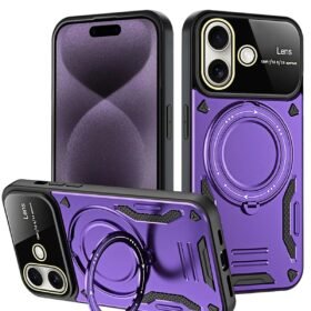 iPhone 16 Kılıf Joy Lens Standlı Kapak - Mor-(5796)