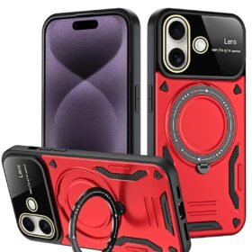iPhone 16 Kılıf Joy Lens Standlı Kapak - Kırmızı-(5796)