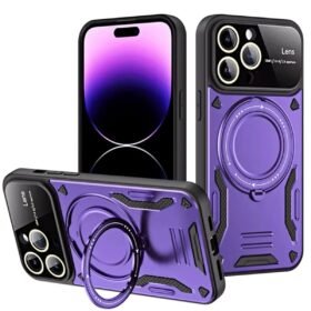 iPhone 16 Pro Kılıf Joy Lens Standlı Kapak - Mor-(5796)