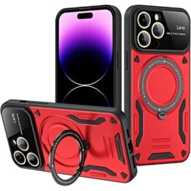 iPhone 16 Pro Max Kılıf Joy Lens Standlı Kapak - Kırmızı-(5796)