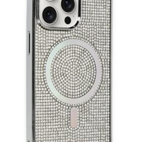 iPhone 15 Pro Kılıf Diamond Magsafe Kapak - Gümüş-(5796)