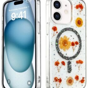 iPhone 12 Kılıf Daisy Simli Magsafe Kapak - Siyah-(5796)