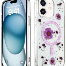 iPhone 12 Kılıf Daisy Simli Magsafe Kapak - Mor-(5796)