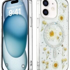 iPhone 12 Kılıf Daisy Simli Magsafe Kapak - Gümüş-(5796)