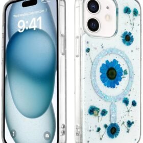 iPhone 12 Kılıf Daisy Simli Magsafe Kapak - Mavi-(5796)