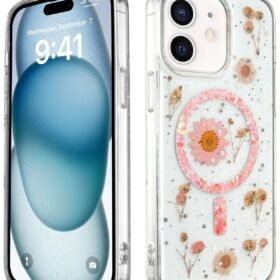 iPhone 12 Kılıf Daisy Simli Magsafe Kapak - Pembe-(5796)