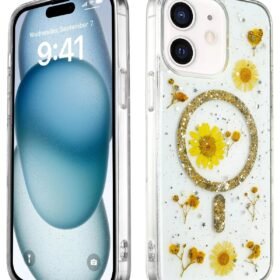 iPhone 12 Kılıf Daisy Simli Magsafe Kapak - Gold-(5796)