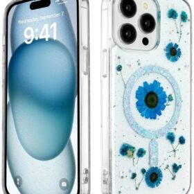 iPhone 14 Pro Kılıf Daisy Simli Magsafe Kapak - Mavi-(5796)