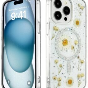 iPhone 15 Pro Kılıf Daisy Simli Magsafe Kapak - Gümüş-(5796)