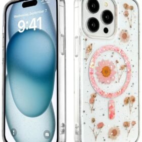 iPhone 15 Pro Kılıf Daisy Simli Magsafe Kapak - Pembe-(5796)