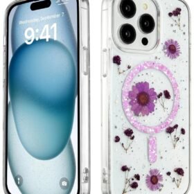 iPhone 15 Pro Max Kılıf Daisy Simli Magsafe Kapak - Mor-(5796)