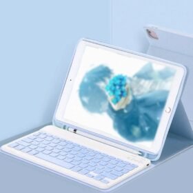 iPad 5 Air 9.7 Kılıf KC01 Smart Klavyeli Tablet Kılıfı - Mavi-(5796)