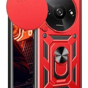 Xiaomi Redmi A3 4G Kılıf Pars Lens Yüzüklü Silikon - Kırmızı-(5796)