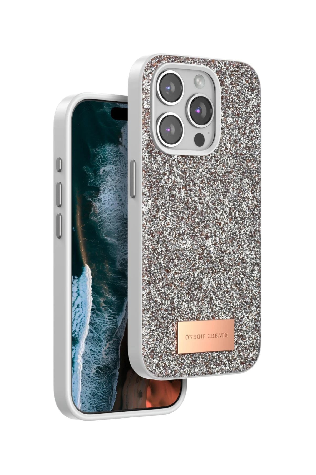 iPhone 15 Pro Bright Simli Kapak - Gold-(5796)