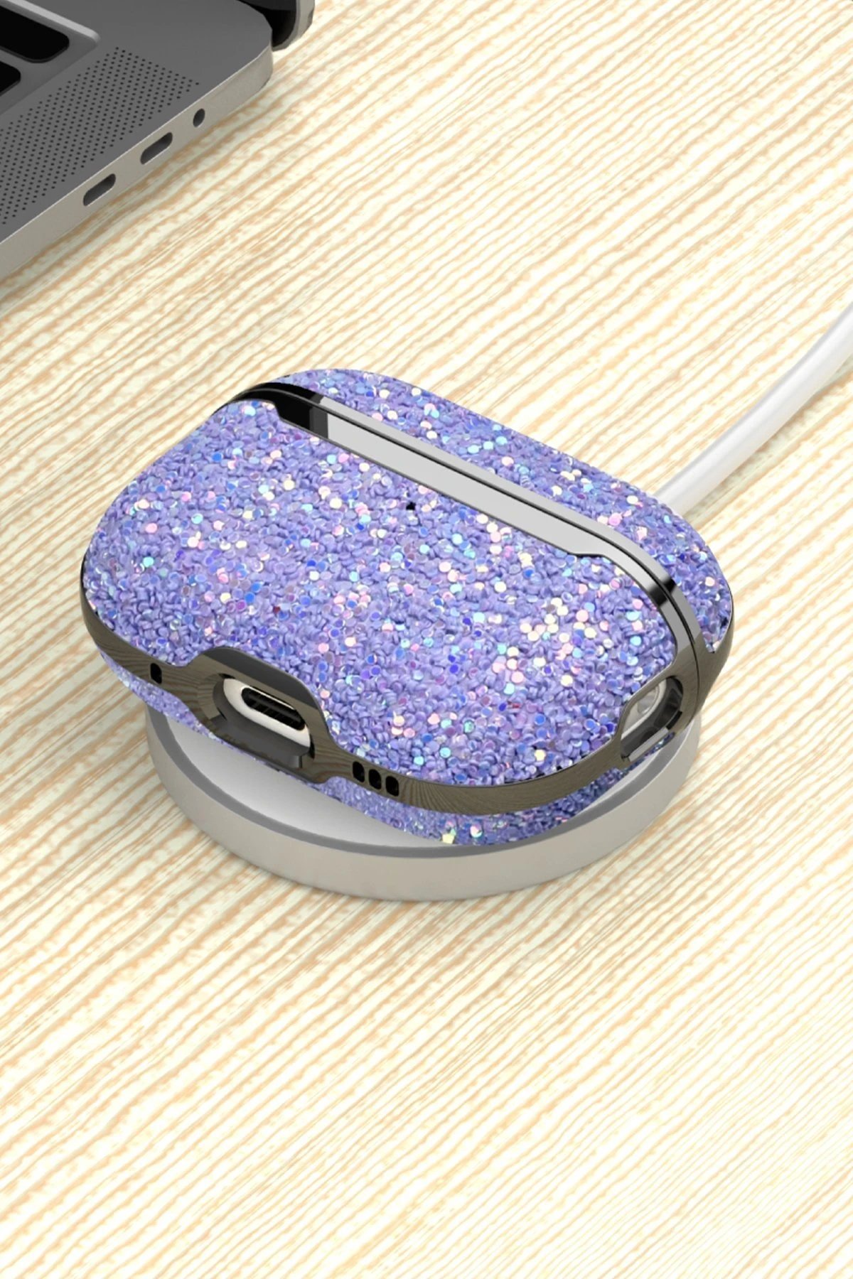 Airpods 3 (3.nesil) Bright Simli Airpods Kapak - Gold-(5796) - Görsel 4