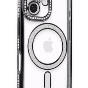 iPhone 16 Kılıf Joke Simli Magneticsafe Kılıf - Siyah-(5796)