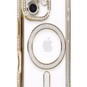 iPhone 16 Kılıf Joke Simli Magneticsafe Kılıf - Gold-(5796)