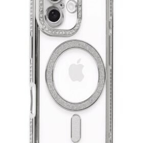 iPhone 16 Kılıf Joke Simli Magneticsafe Kılıf - Gümüş-(5796)