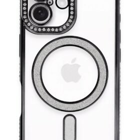 iPhone 16 Plus Kılıf Joke Simli Magneticsafe Kılıf - Siyah-(5796)