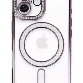 iPhone 16 Plus Kılıf Joke Simli Magneticsafe Kılıf - Derin Mor-(5796)