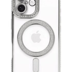 iPhone 16 Plus Kılıf Joke Simli Magneticsafe Kılıf - Gümüş-(5796)