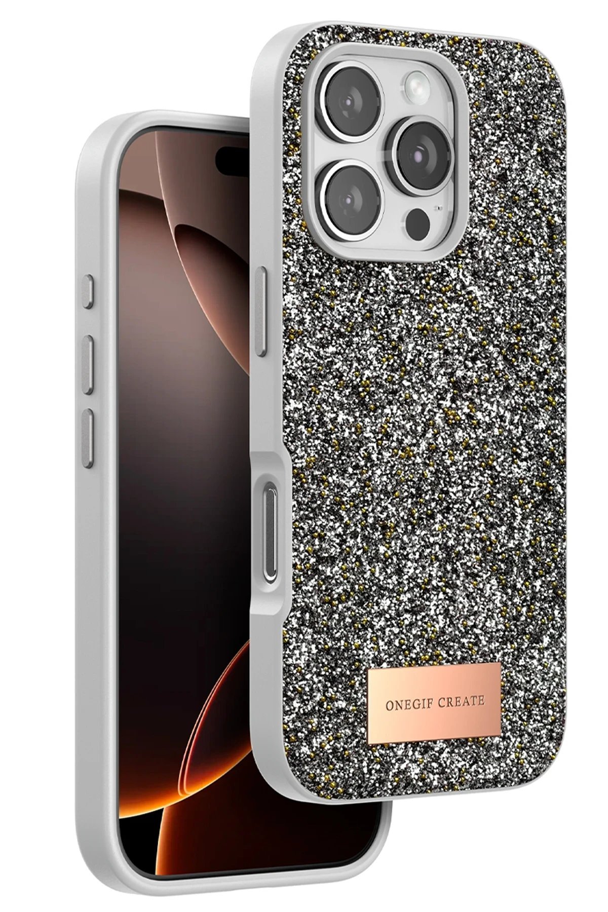 iPhone 16 Pro Bright Simli Kapak - Gümüş-(5796)