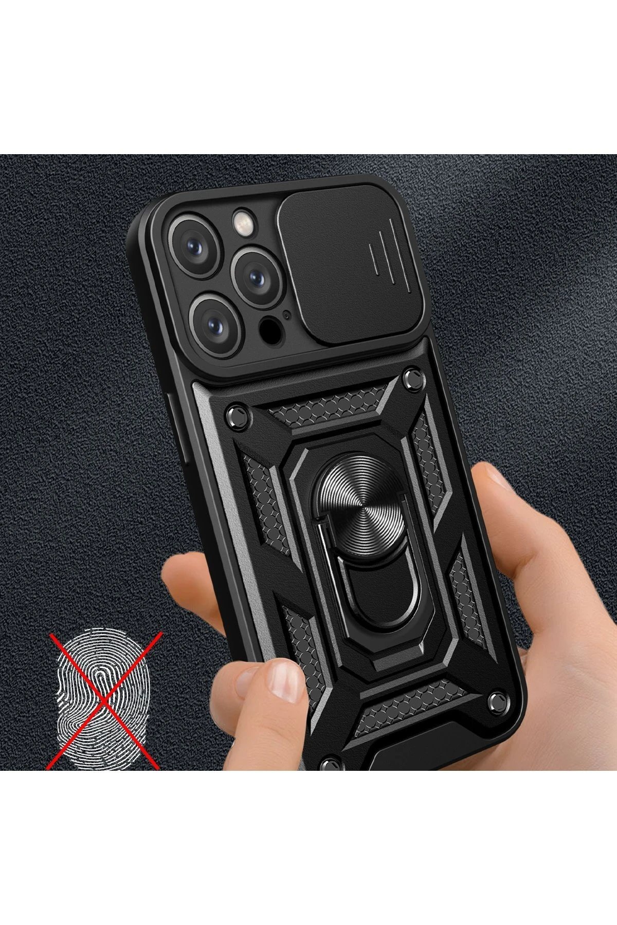 iPhone 16 Pro Kılıf Pars Lens Yüzüklü Silikon - Lacivert-(5796) - Görsel 3