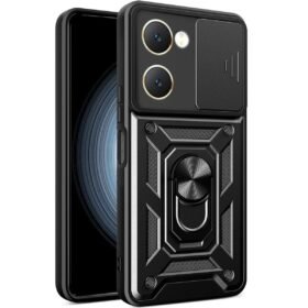 Vivo Y18 Kılıf Pars Lens Yüzüklü Silikon - Siyah-(5796)