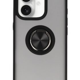 iPhone 16 Kılıf Montreal Yüzüklü Silikon Kapak - Siyah-(5796)