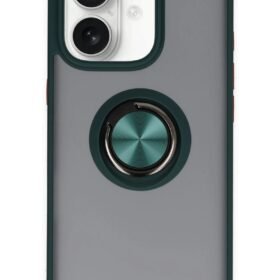 iPhone 16 Kılıf Montreal Yüzüklü Silikon Kapak - Yeşil-(5796)