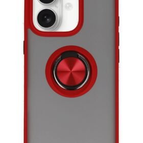 iPhone 16 Kılıf Montreal Yüzüklü Silikon Kapak - Kırmızı-(5796)