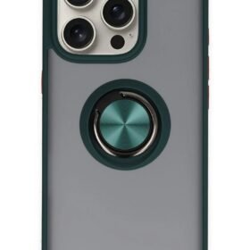 iPhone 16 Pro Kılıf Montreal Yüzüklü Silikon Kapak - Yeşil-(5796)