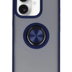 iPhone 16 Kılıf Montreal Yüzüklü Silikon Kapak - Lacivert-(5796)