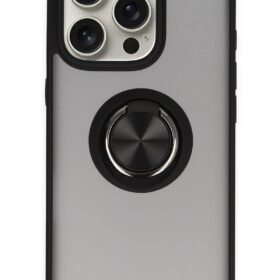 iPhone 16 Pro Max Kılıf Montreal Yüzüklü Silikon Kapak - Siyah-(5796)