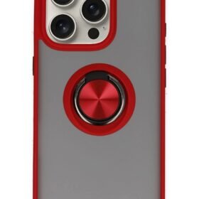 iPhone 16 Pro Kılıf Montreal Yüzüklü Silikon Kapak - Kırmızı-(5796)