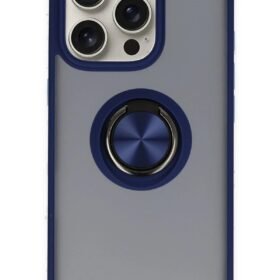 iPhone 16 Pro Kılıf Montreal Yüzüklü Silikon Kapak - Lacivert-(5796)