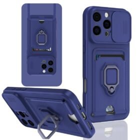 iPhone 16 Pro Kılıf Zuma Kartvizitli Yüzüklü Silikon - Lacivert-(5796)